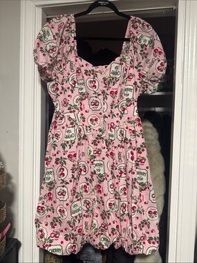 Torrid Retro Pink Cherry-Print Puff-Sleeve Dress